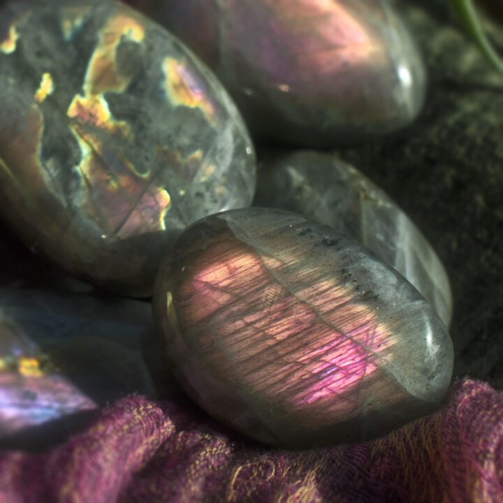 Purple Flash Labradorite Palm Stone