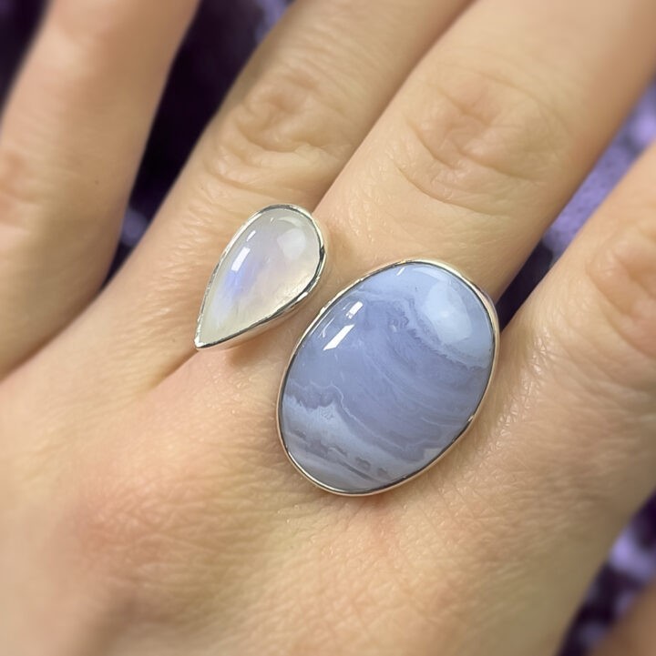 Blue Lace Agate and Rainbow Moonstone Ring