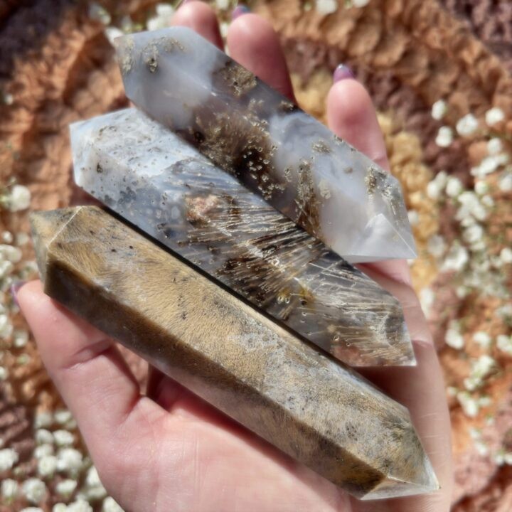 Double Terminated Plume Sagenite Agate Wisdom and Protection Wand