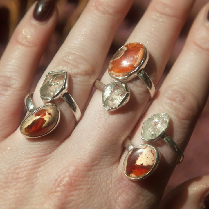 Fire Opal and Herkimer Bypass Ring