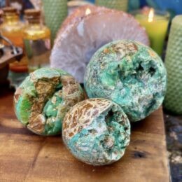 Overcome Your Obstacles Botryoidal Druzy Green and Red Chalcedony Sphere