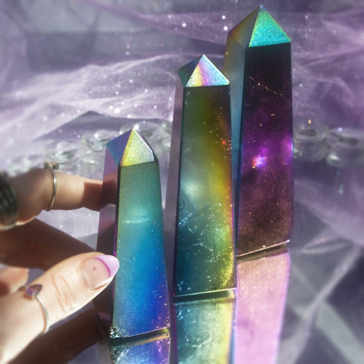 Rainbow of Strength Titanium Aura Quartz Obelisk