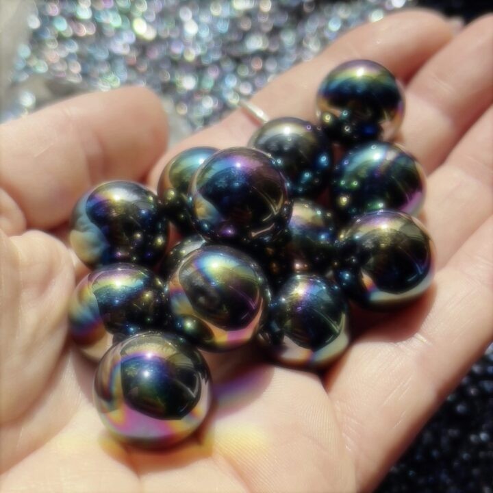 Mini Titanium Aura Black Obsidian Sphere