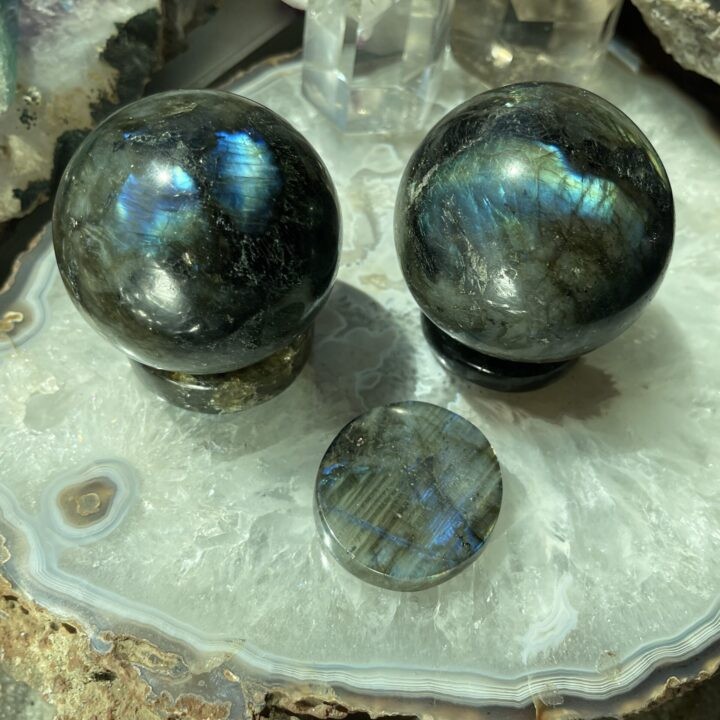 New Moon Labradorite Sphere and Stand Duo