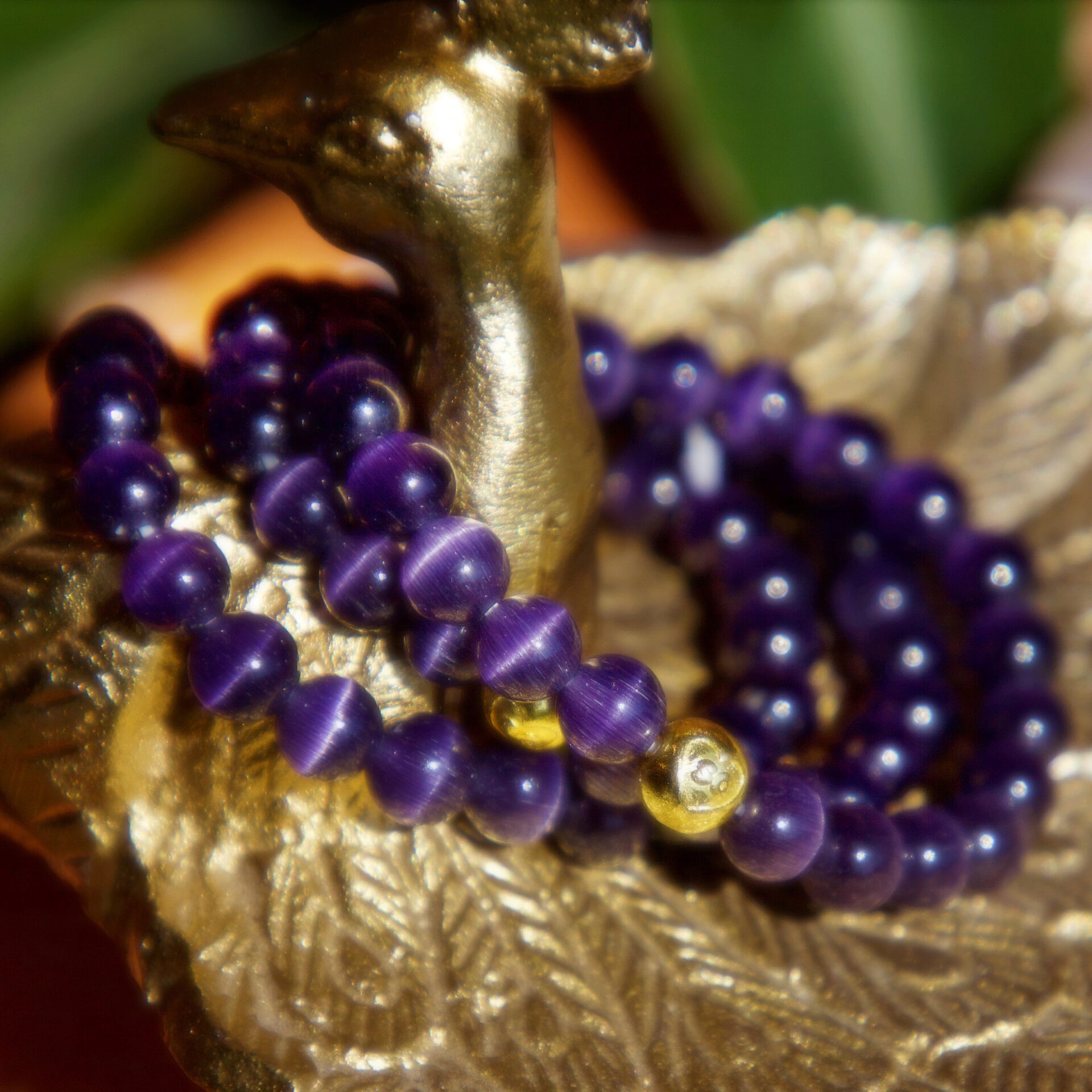 Purple Cat's Eye Crown Chakra Bracelet
