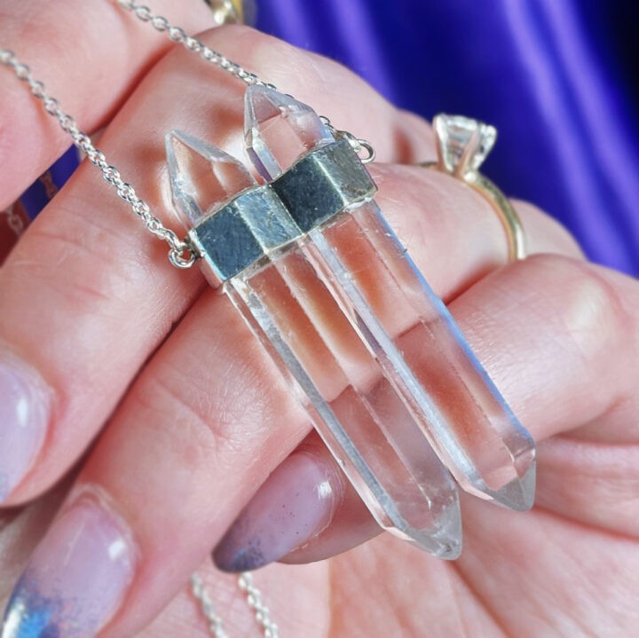 11 Anniversary Double Terminated Clear Quartz Twin Flame Necklace