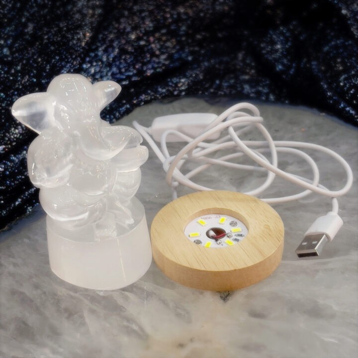 Selenite Ganesha with LED Light Stand