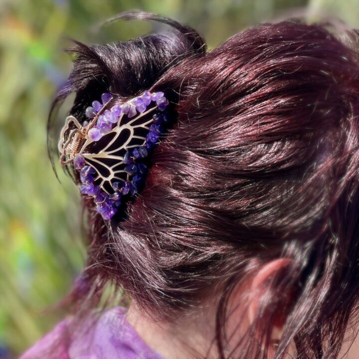 Amethyst Butterfly Hair Clip