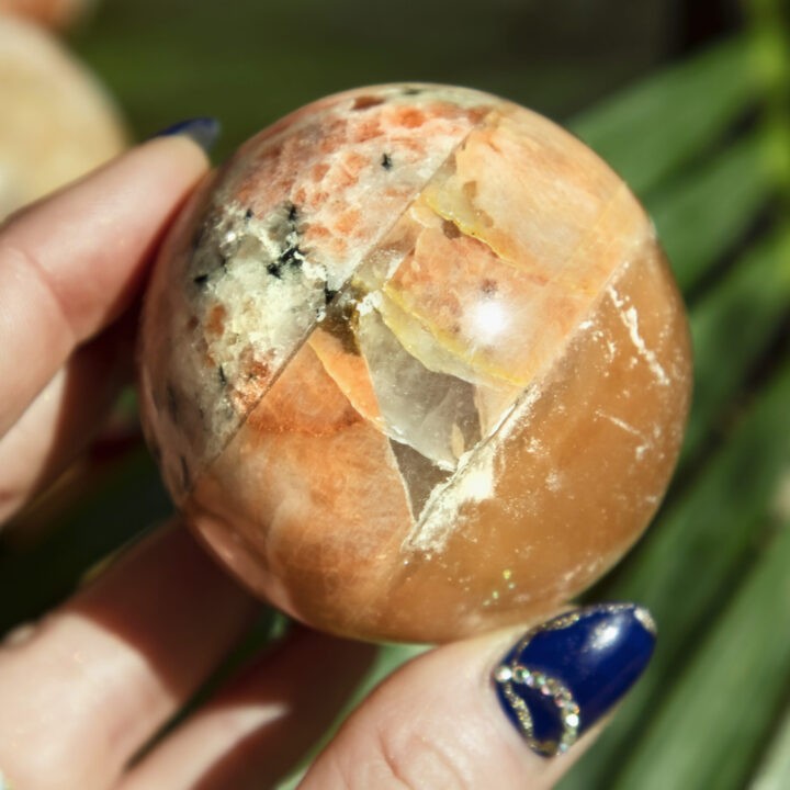 Peach Moonstone, Sunstone, and Orange Selenite Sacral Chakra Sphere