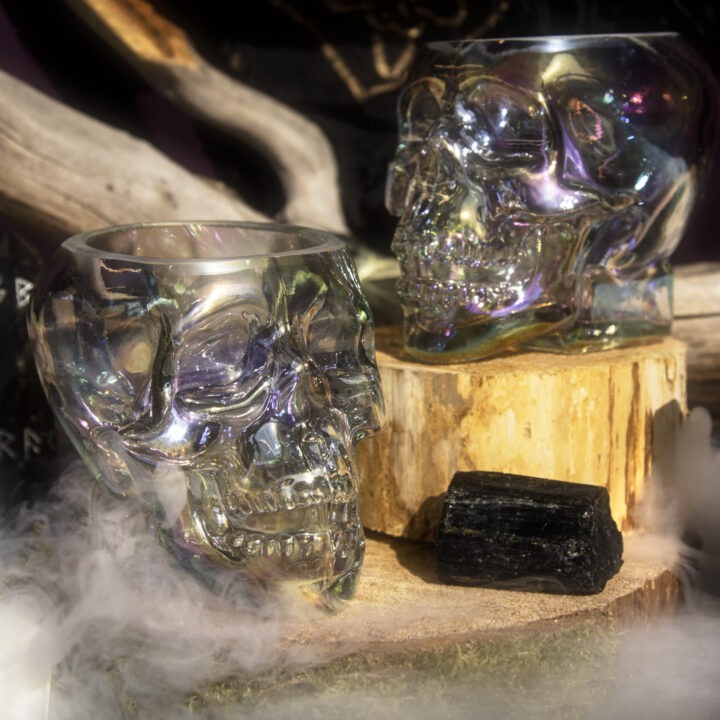 Angel Aura Glass Skull Jar