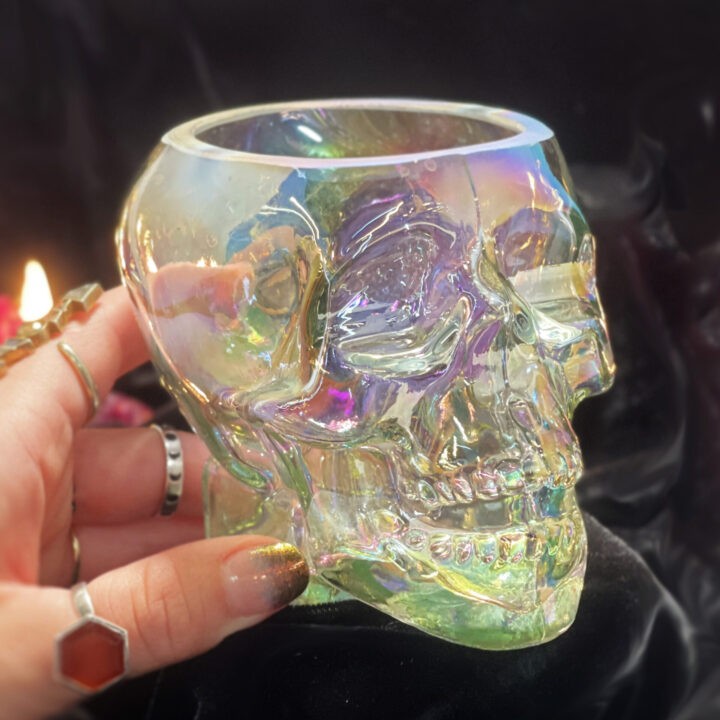Angel Aura Glass Skull Jar