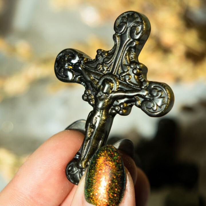 Golden Sheen Obsidian Cross