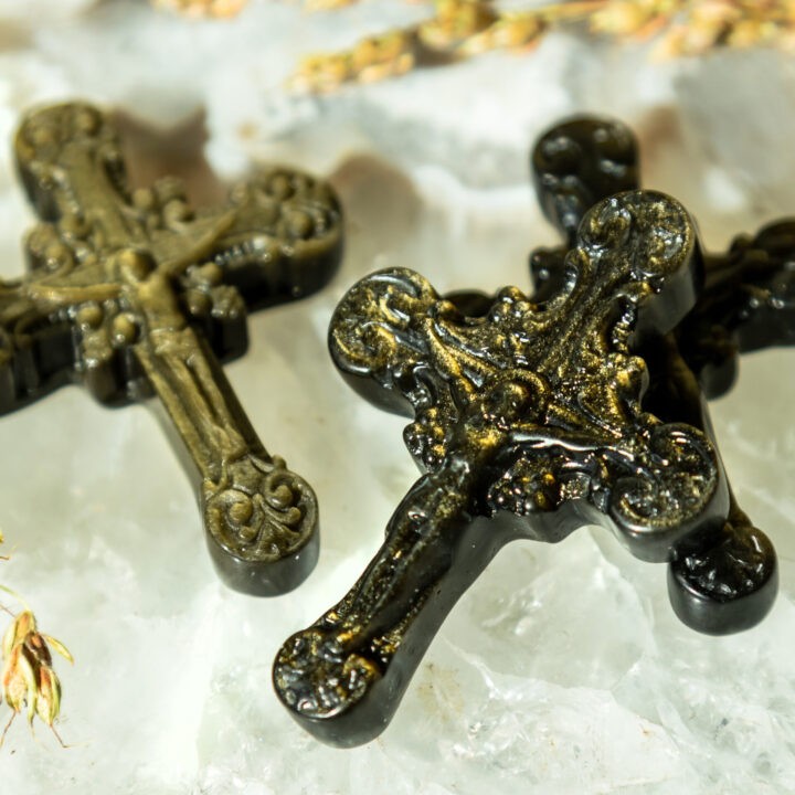 Golden Sheen Obsidian Cross