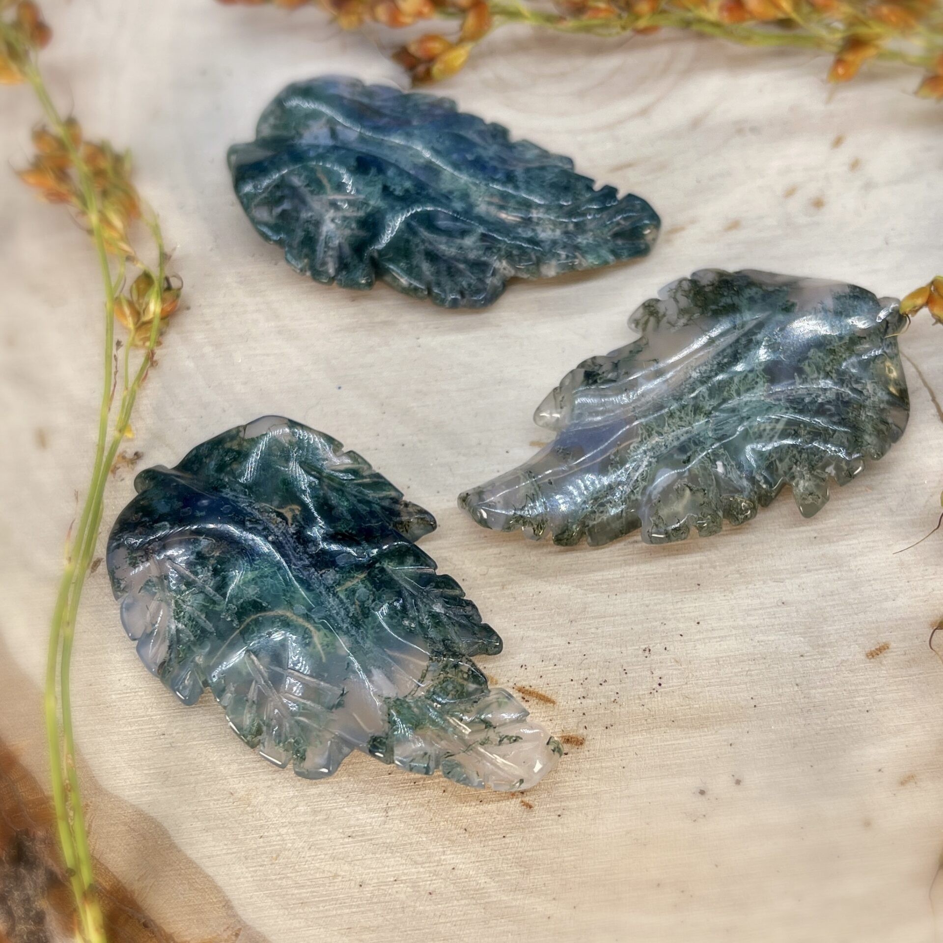 Moss Agate Leaf for Healing