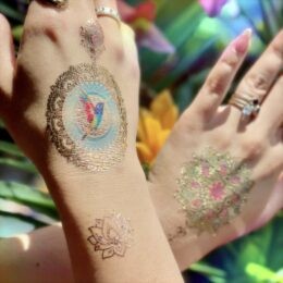 Hummingbird and Lotus Metallic Mandala Tattoos