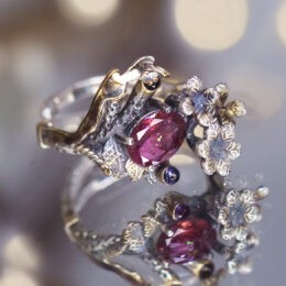 Wisdom in Love Pink Tourmaline and Blue Sapphire Flower Ring