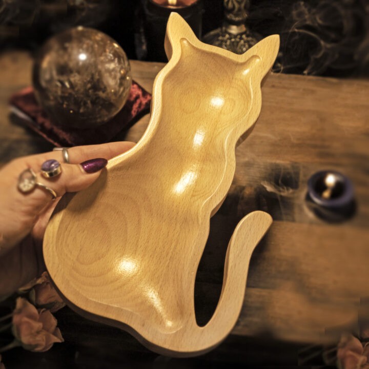 Embrace Mystery Wooden Cat-Shaped Altar Bowl