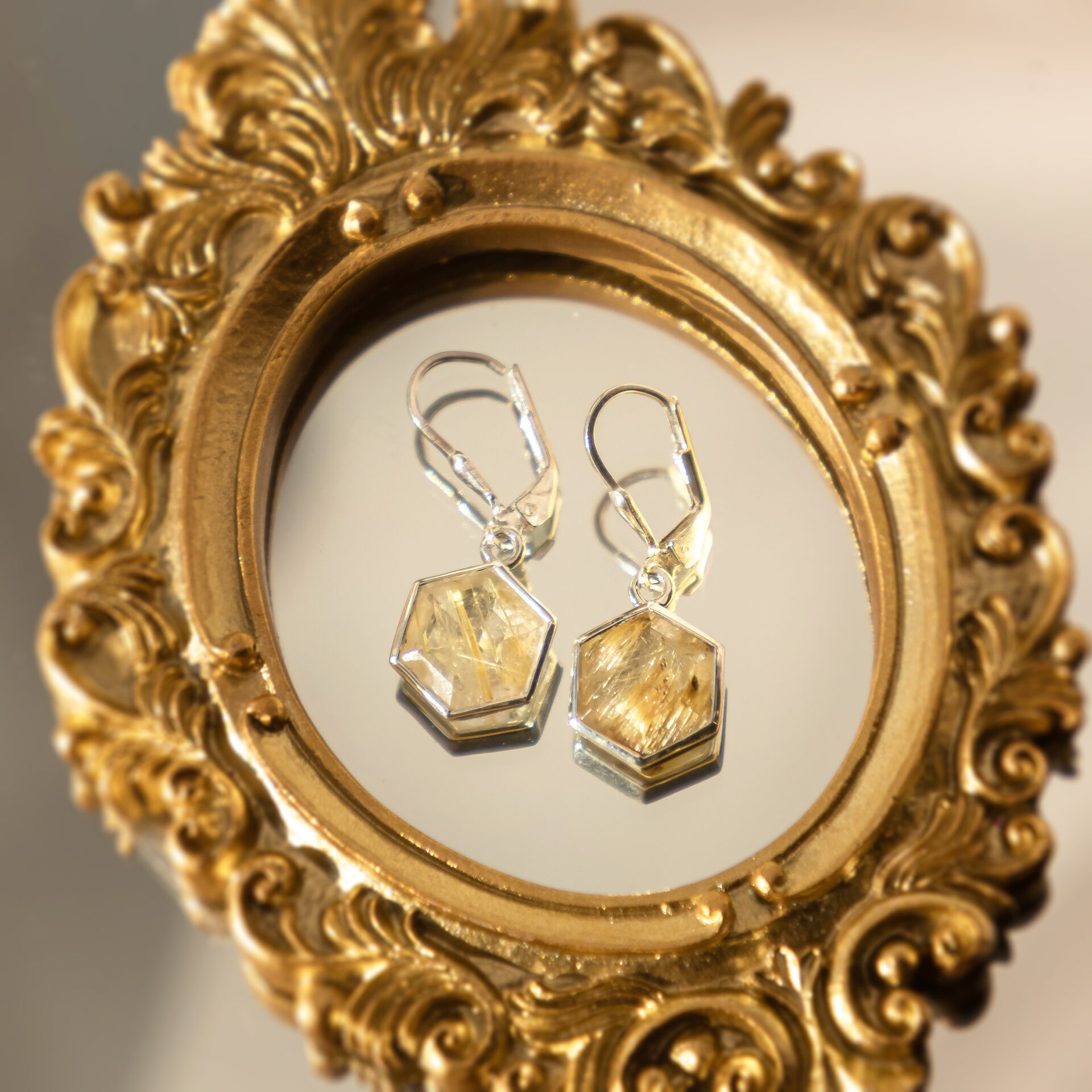 Energy Balancing As Above, So Below Golden Rutilated Quartz Earrings