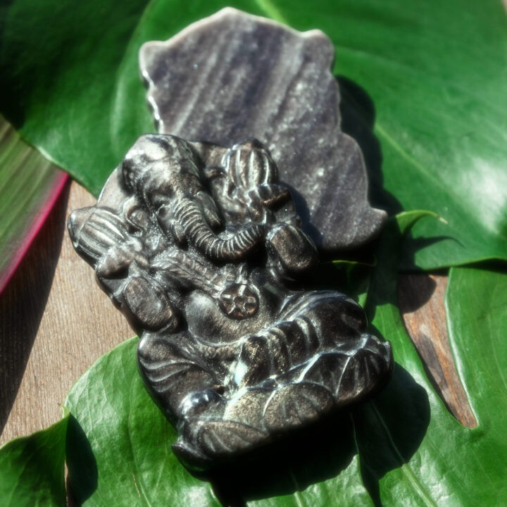 Fear Releasing Silver Sheen Obsidian Ganesha