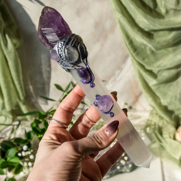 Peace and Clearing Selenite and Amethyst Double Terminated Wand