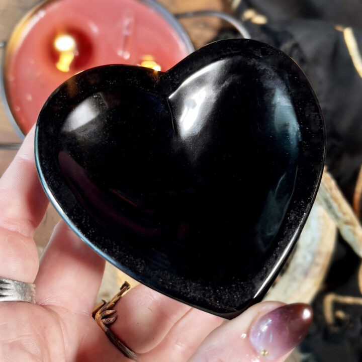 Samhain Black Obsidian Smudging Heart Bowl and Gem Set