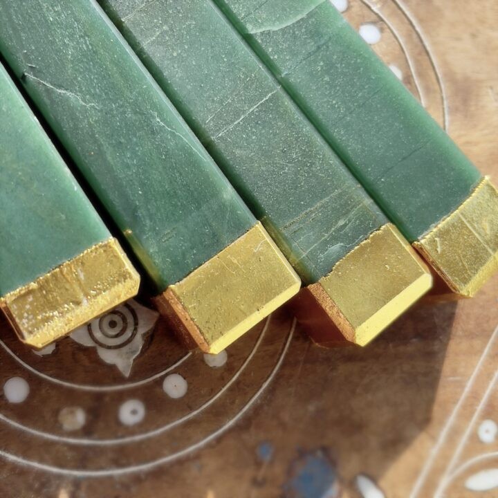 Good Luck Green Aventurine Gold-Trimmed Obelisk