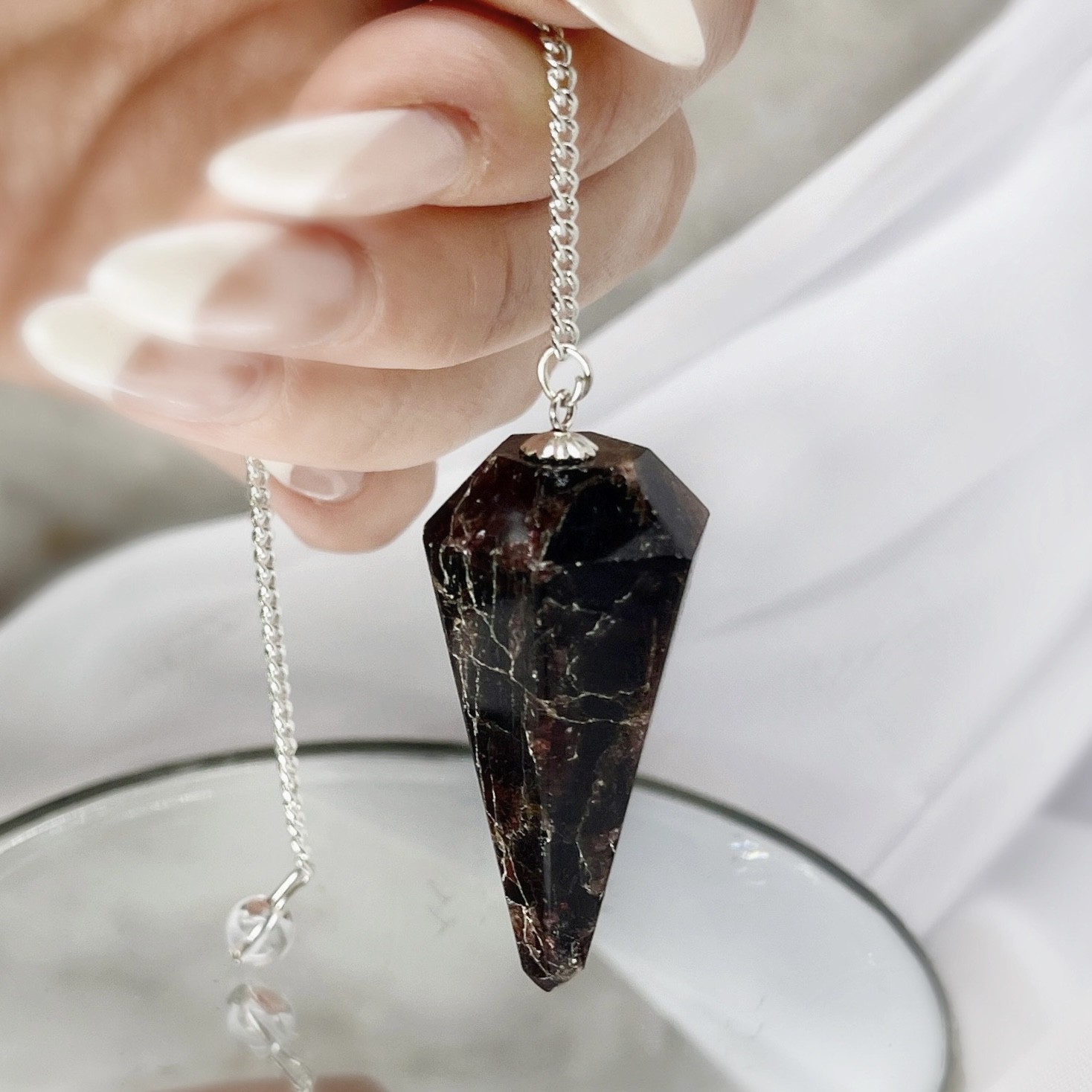 Red Garnet Gems & Mahogany Obsidian Crystal Necklace 20 in .925 Sterling  Silver | eBay