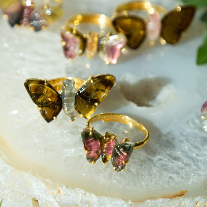 Mixed Color Tourmaline Butterfly Ring