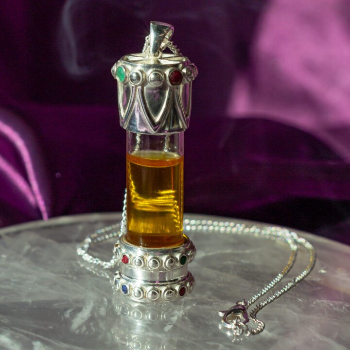 Ruby, Sapphire, and Emerald Perfume Bottle Necklace