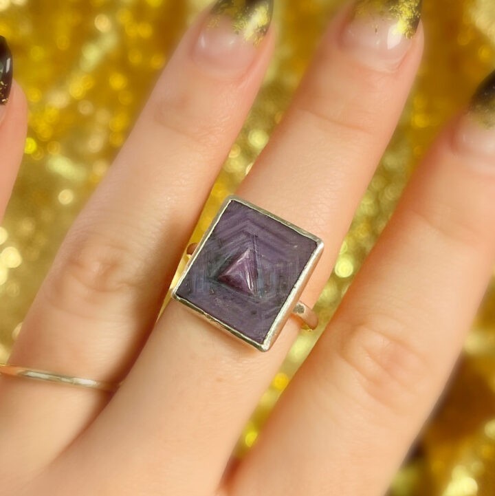 Carved Ruby Triangle Ring