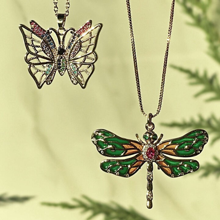Embrace Transformation Butterfly and Dragonfly Zircon Necklace Set