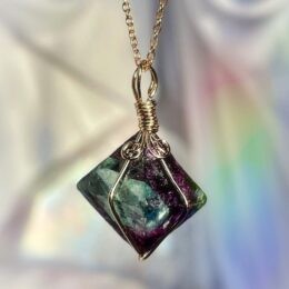 Fluorite Octahedron Copper Wrapped Pendant for Soul Pathing