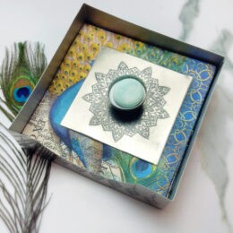 Honor Your True Colors Peacock Napkins with Amazonite Holder