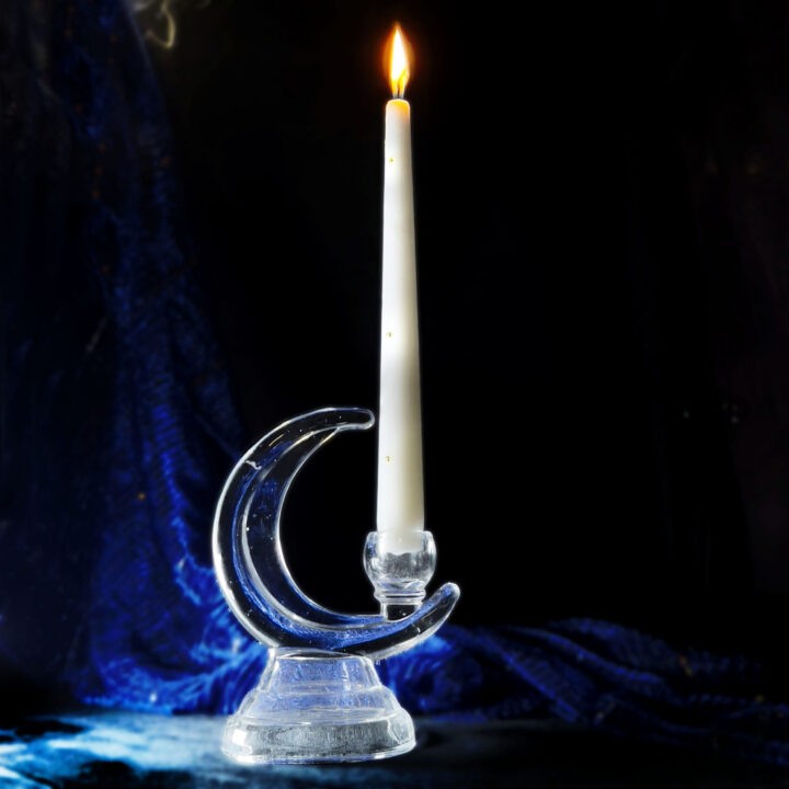 Prosperity Wish Intention Taper Candle and Moon Candle Holder