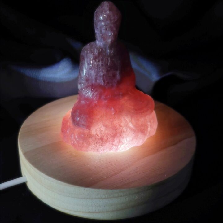 Strawberry Quartz Buddha with LED Stand