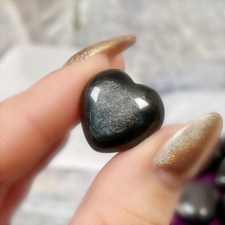 Mini Silver Sheen Obsidian Heart