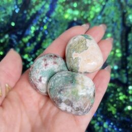 Peach Stilbite, Moss Agate, and Celadonite Tumbled Stone