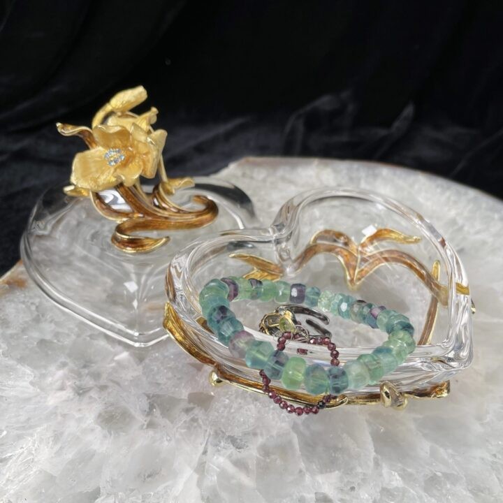 Glass Heart Flower Jewelry Holder