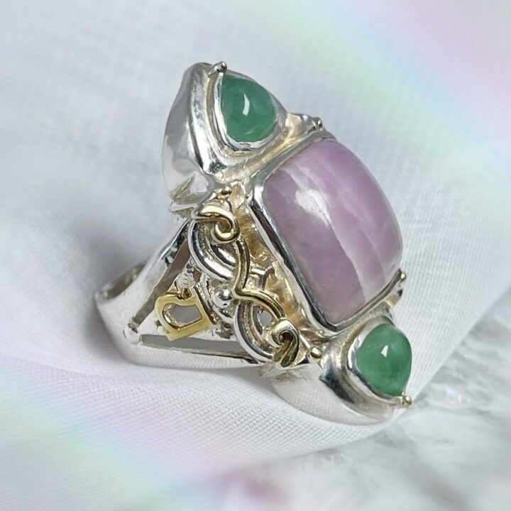 Kunzite and Emerald Heart Chakra Ring