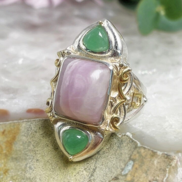 Kunzite and Emerald Heart Chakra Ring