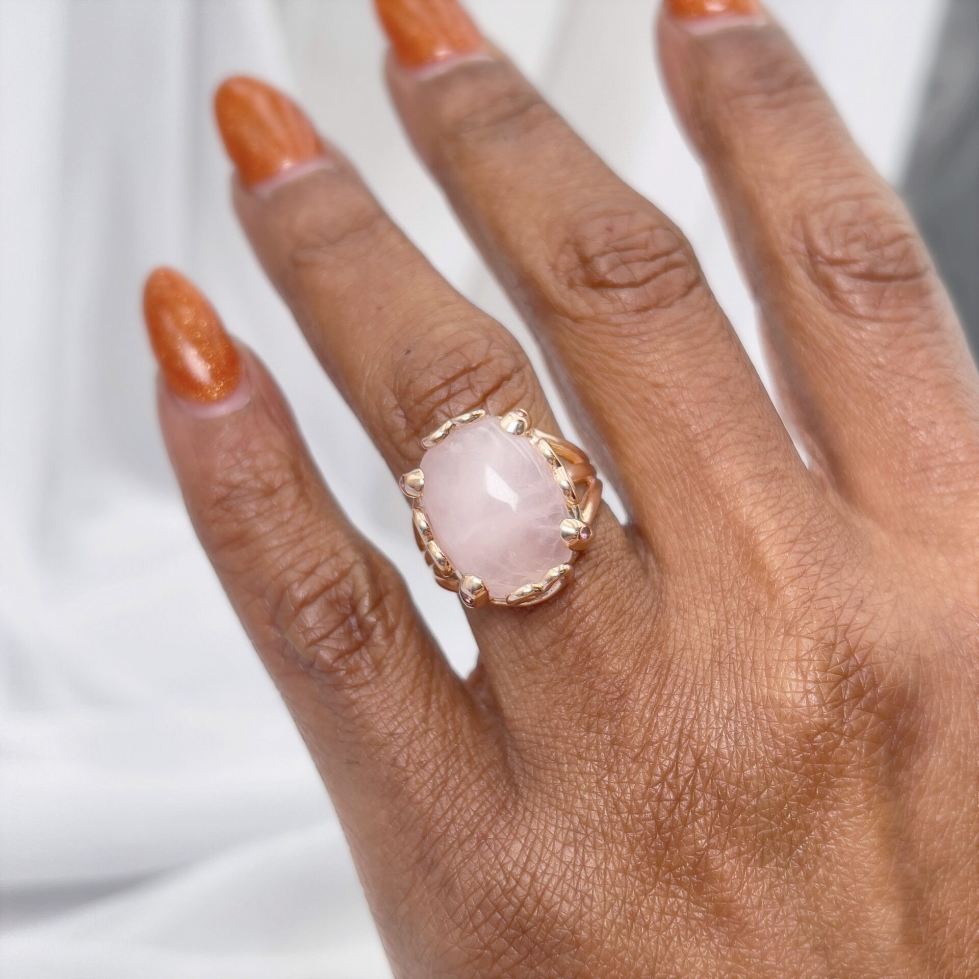 Dainty Pear Shaped 0.8 Carat Rose Quartz Engagement Ring Diamond Band