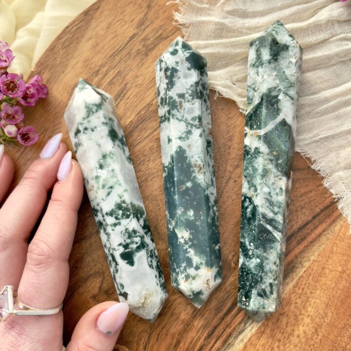 Grounding and Growth Moss Agate Double Terminated Wand