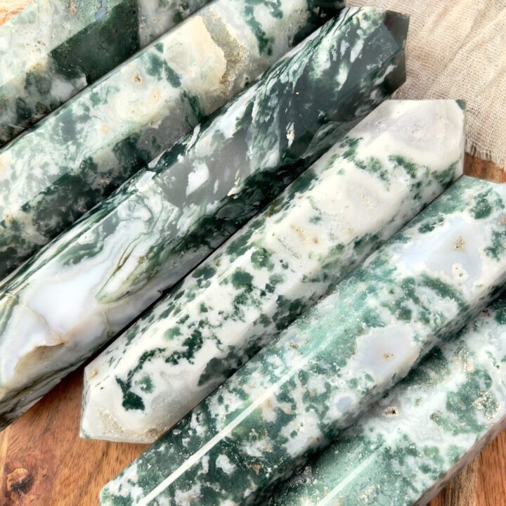 Grounding and Growth Moss Agate Double Terminated Wand