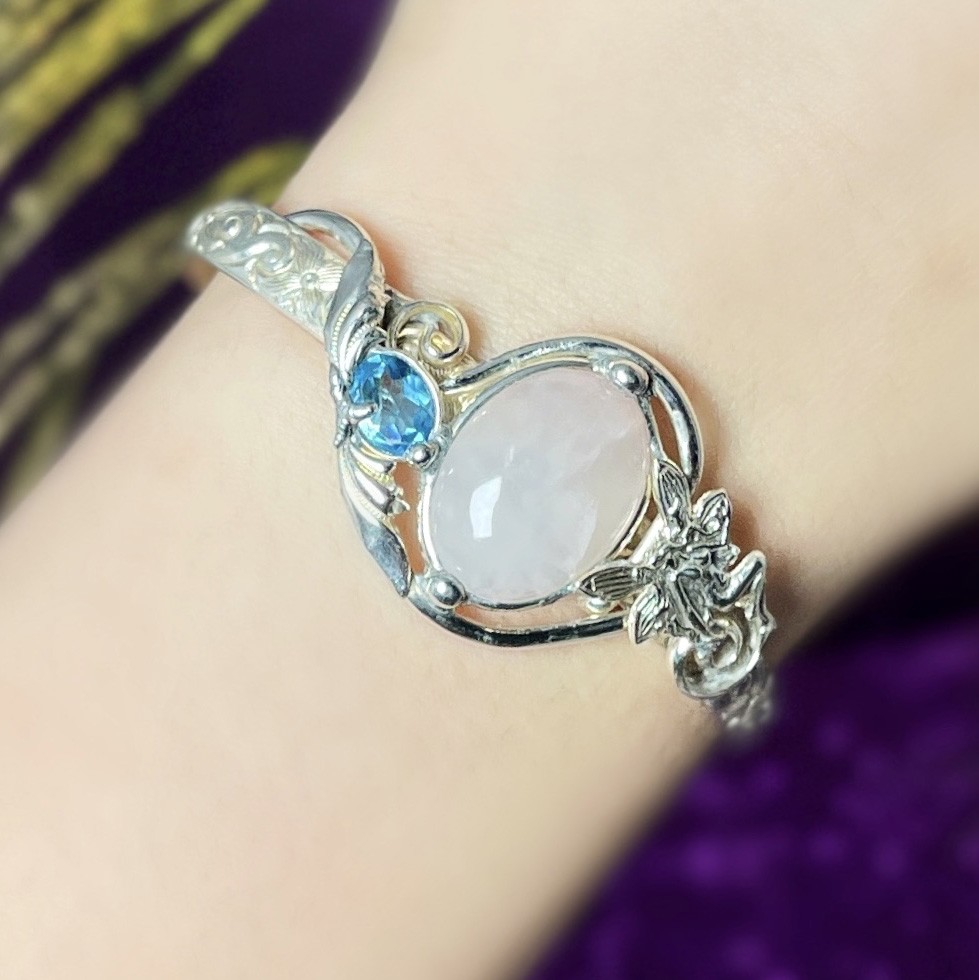 Rose Quartz Cuff Bracelet | Quartz Jewelry | Sterling Silver Cuff Bracelet