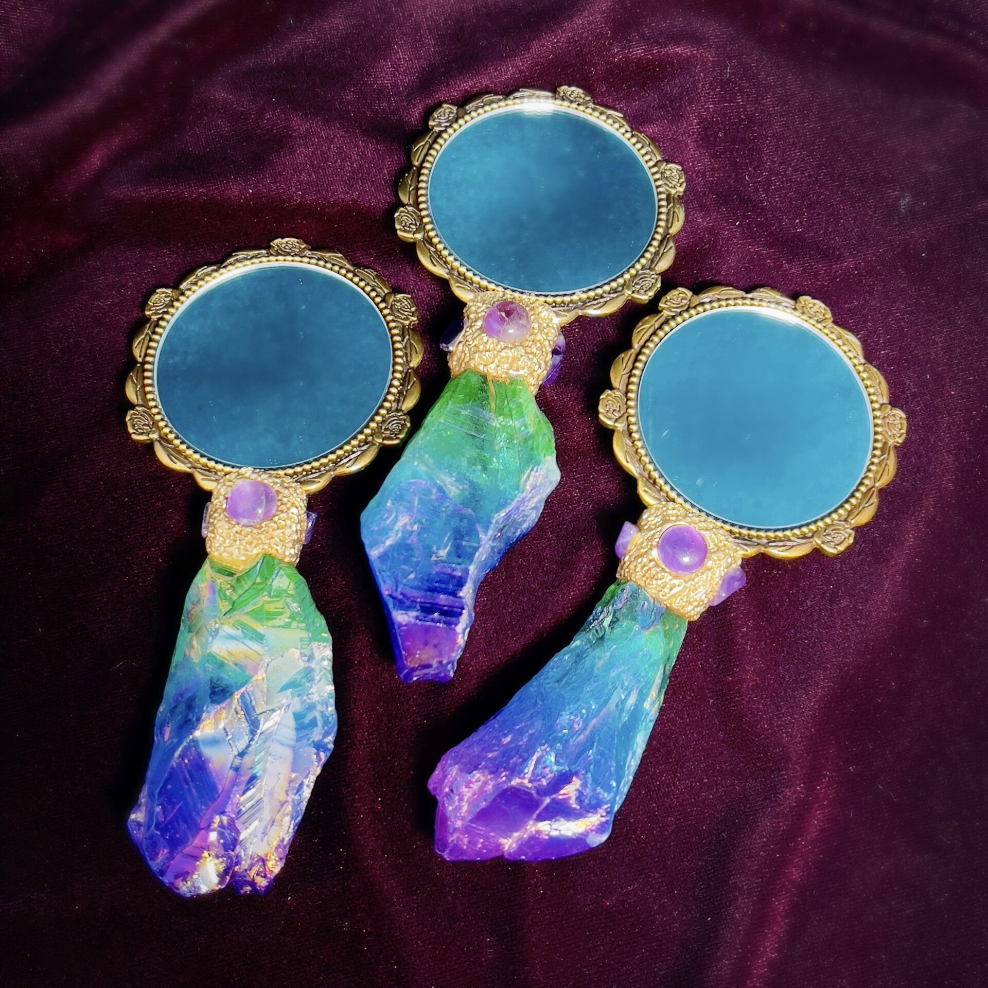Sage Goddess Amethyst and Rainbow Aura Quartz Magical Mirror