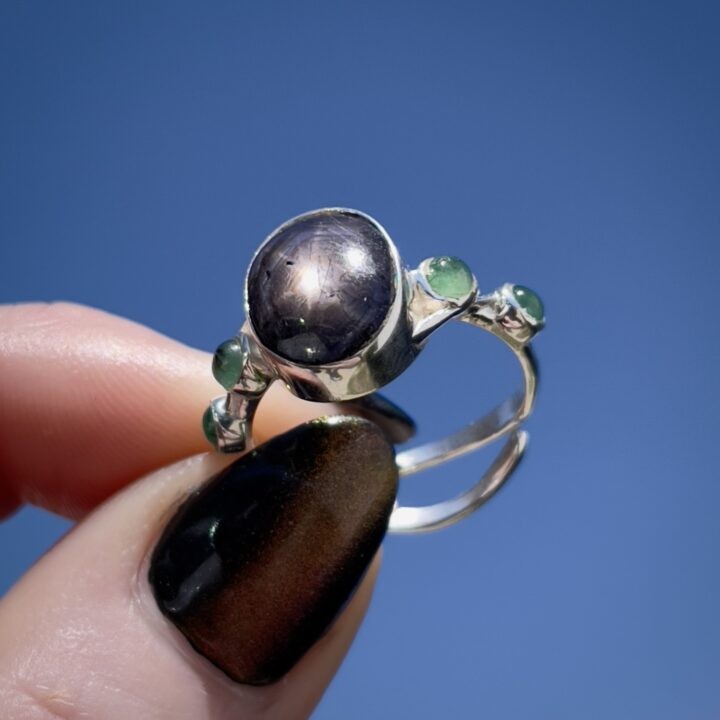 Star Corundum with Emerald Queens Passion Ring