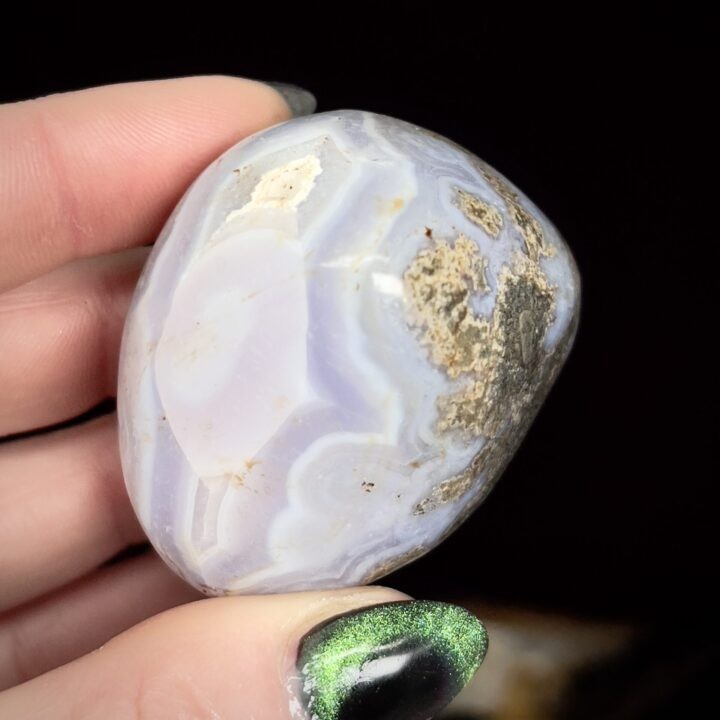 Tumbled Purple Chalcedony in Moss Agate