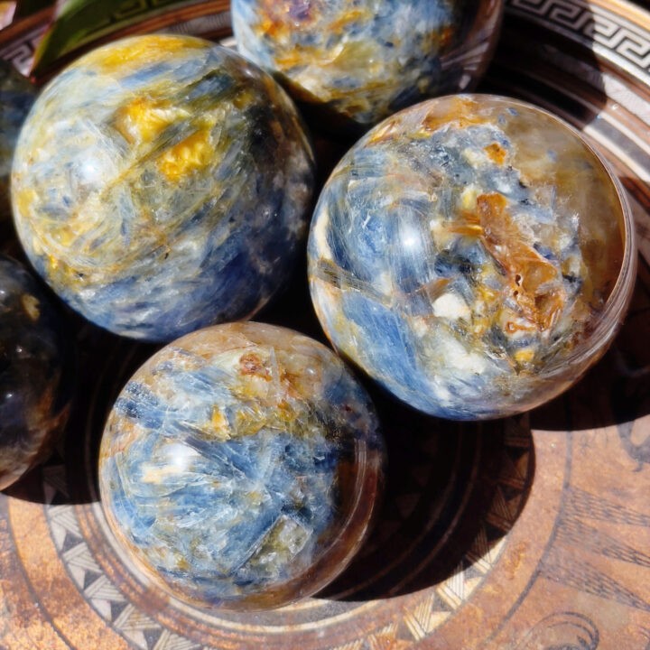 Blue Kyanite and Golden Healer Quartz Sphere