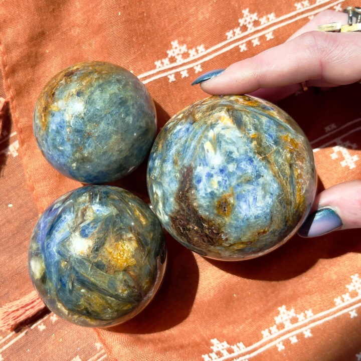Blue Kyanite and Golden Healer Quartz Sphere