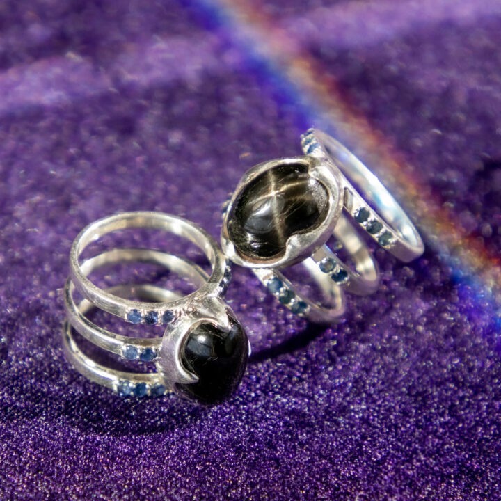 Star Black Diopside and Blue Sapphire Grounded Wisdom Ring